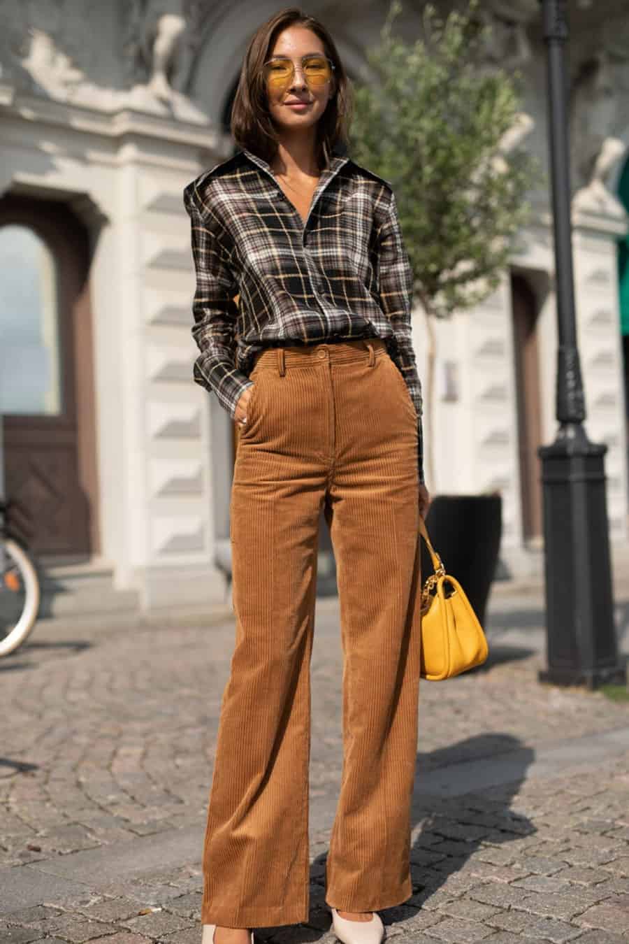Flannel shirt with brown pants