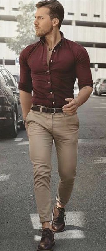 Brown pants & button-down shirt