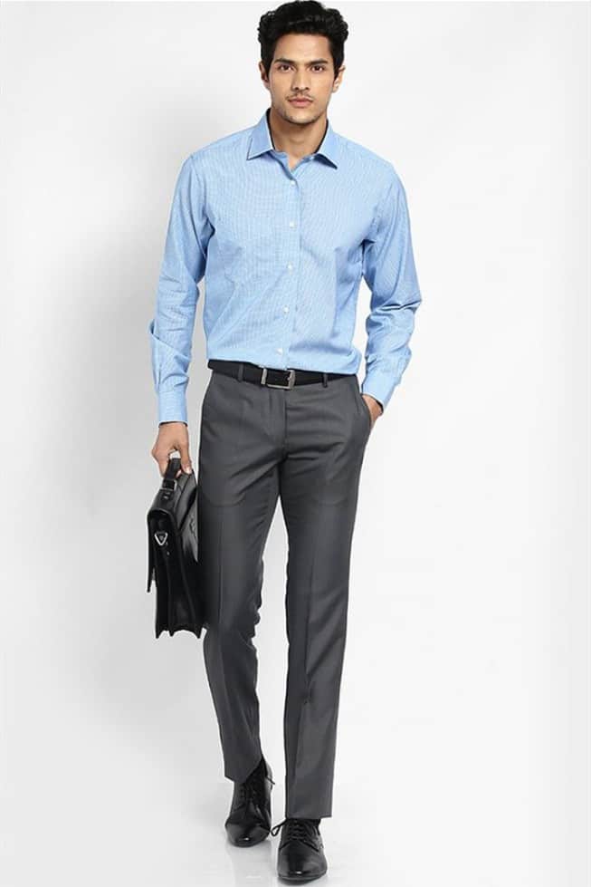 Can you wear a blue checkered shirt with grey pants and tan shoes and if so  what color tie would you wear with this outfit - Quora