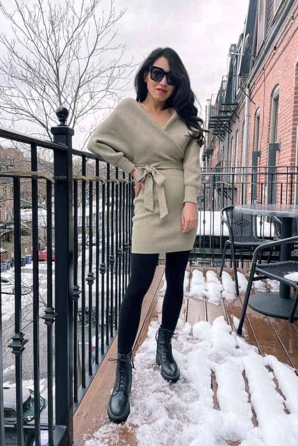 Sweater Dress & Combat Ankle Boots